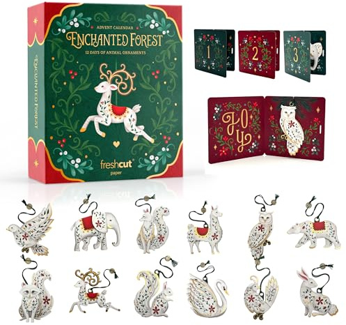 Freshcut Paper 2025 Advent Calendar, Enchanted Forest Christmas Ornaments, Pop Up 3D Greeting Cards, Paper Advent Calendar for Adults, Christmas Gifts, Holiday Cards with Blank Notecard & Envelope