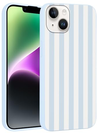 Yirlbey Gestreift Sommer Handyhülle für iPhone 14 / iPhone 13 Hülle 6,1, Aesthetic Summer Blau Weiß Striped Stripes Muster Motiv Design für Mädchen Schutzhülle Bunt Blau Silikon TPU Case, Streifen