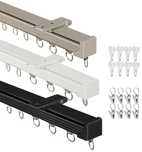Generisch Vorhangschiene 1 Läufig Gardinenstange zum Klemmen Aluminium 50-600cm Tragkraft 30kg Vitragestangen Deckenmontage und Wandmontage für Raumteiler, Wohnwagen & Vorhänge(Schwarz,105cm)