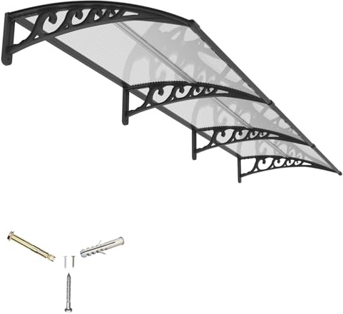 Tettoia per Esterno 300x100 cm in Policarbonato e ABS,Pensilina per Porta, Finestra o Balcone,Modulare Copertura Tetto Antipioggia Antineve con Protezione UV,Robusta e Durevole