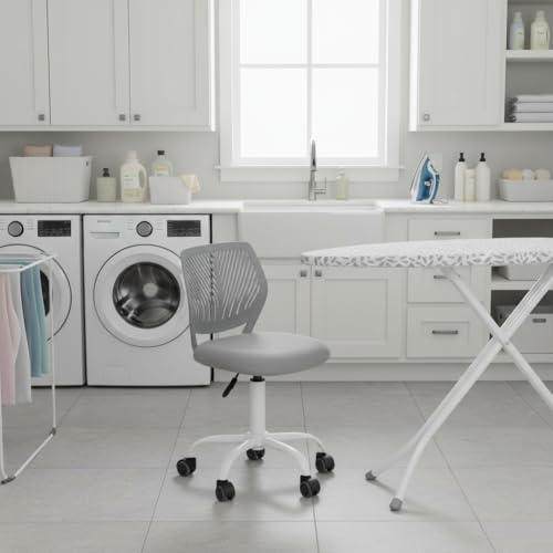 FurnitureR Bügelhocker ergonomisch, höhenverstellbar, ohne Armlehnen, Netzrückenlehne, Sitzfläche 38x40cm, Rückenlehne 32cm, 130kg belastbar, Metallfuß mit Rollen, Dunkelgrau