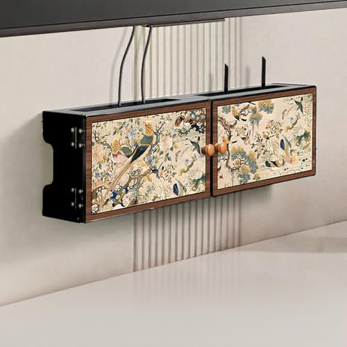 Wall Mounted Router Storage Box, Wooden WiFi Box Hider, Socket Hider Rack, Cable Management Organizer, with Cabinet Door Design, for Living Room, Office, Bedroom(Black 2,60cm/23.6in)