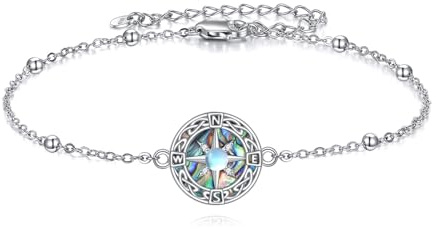 HUKKUN Kompass Armband Sterling Silber Graduierung Kompass Armbänder erstellt Abalone Mondstein Graduierung Schmuck Geschenke für Frauen