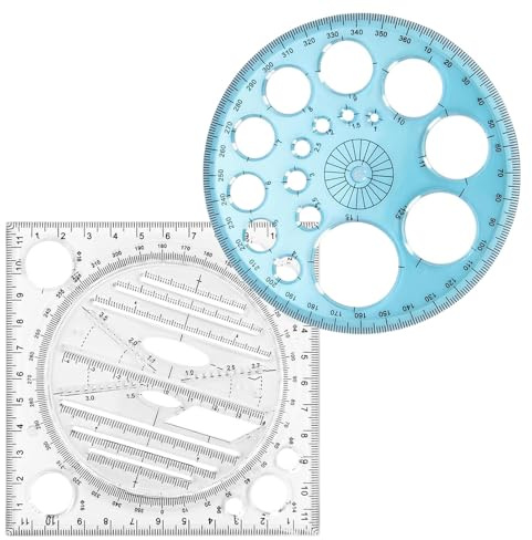 2 Pcs Plastic Multifunctional Geometric Ruler, Accurate Scale | Mathematics Drawing Ruler, Circle Template Measuring Geometry Ruler for Student School Office Supplies