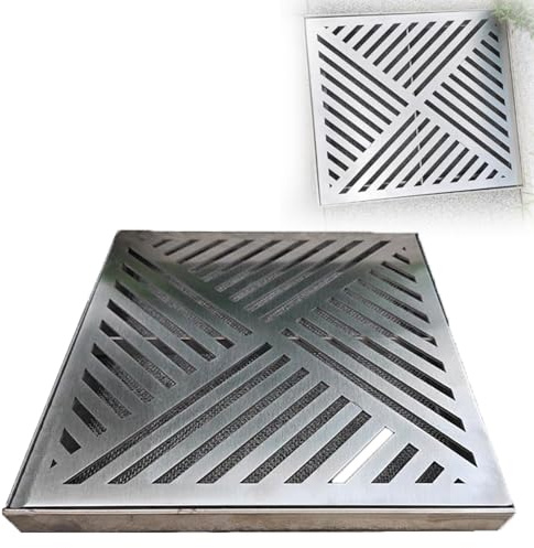 MMXYNXYD Grille Evacuation Eau Exterieur en Acier Inoxydable avec Filtre et Cadre, Caniveau Exterieur pour Terrasse, Jardin, Garage, Allée et Tranchée(25cm/10in)