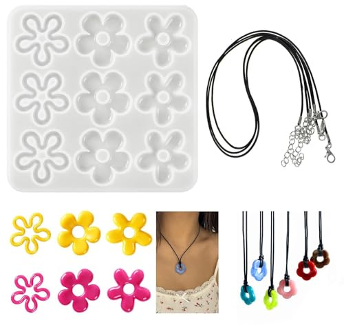 KNUIUYY Anhänger Epoxidharz Formen Set, Silikonform Gießformen Schmuck Set, Transparent Epoxidharz Schmuck + Lanyard, für DIY Basteln Ohrringe Halskette Anhänger Herstellung