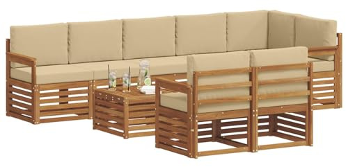vidaXL Sofagarnituren 9 pcs Natur und Beige Massivholz Akazie, Moderne Garten-Sofa-Garnitur, Robustes Outdoor-Sofa, braunes Akazienholz, stylische Sitzgruppe für deinen Garten