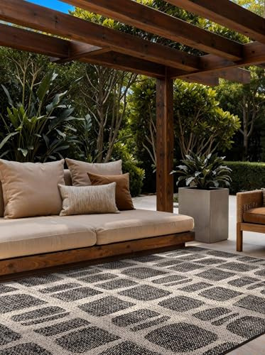 Ted Baker Flachgewebe Teppich Ruskin - Wendeteppich Outdoor geeignet, Pflegeleichter Wohnzimmerteppich, Modern, Stein Muster für Wohnzimmer, Terrasse, Esszimmer, Balkon - Schwarz Weiß, 160x230 cm