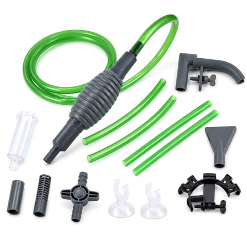 Carehabi Mulmsauger Aquarium Zubehör, 3 m PVC-Schlauch, Handpumpe 6-in-1 | Für Wasserwechsel, Kies- und Sandreinigung mit regulierbarem Wasserfluss sowie Halterungen für Süß- und Meerwasseraquarien.