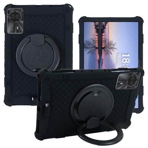 YKWXSC Hülle für TABWEE T50/TECLAST P50T, KINGRID T90/W90, DOOGEE Tab A9+/A9+ Pro Tablet 11 Zoll, 360 Drehbarem Ständer mit Schultergurt Stoßfeste Silikonhülle, Schwarz