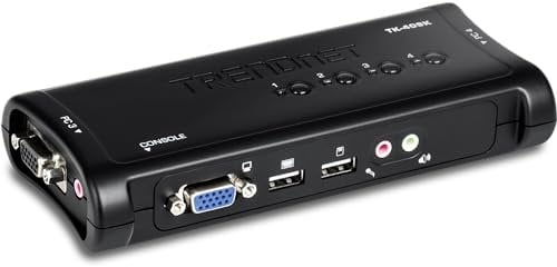 TRENDnet, TK-409K, Switch KVM USB a 4 porte con audio, controlla fino a 4 computer, compatibile con Windows, Linux e Mac OS, risoluzione VGA 2048 x 1526