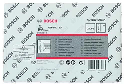 Bosch Professional 4000x Rundkopf-Streifennägel 21° SN21RK 90RHG (2.8 mm, 90 mm, gehartzt, feuerverzinkt, gerillt, Zubehör für Nagelpistolen, Druckluftnagler)