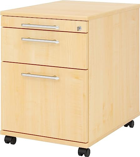 bümö Rollcontainer mit Hängeregistratur, Container abschließbar aus Holz in Ahorn - Rollwagen für's Büro mit Hängeregister als Schreibtisch Unterschrank od. Bürocontainer m. Relinggriffe