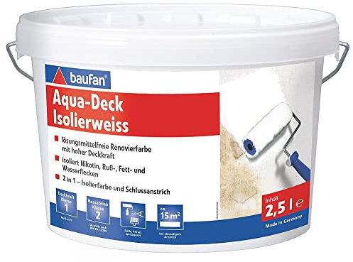 Baufan Aqua Deck 2,5 Liter | lösungsmittelfrei | für innen | 2 in 1 Isolierfarbe und Schlussanstrich | Glanzgrad stumpfmatt