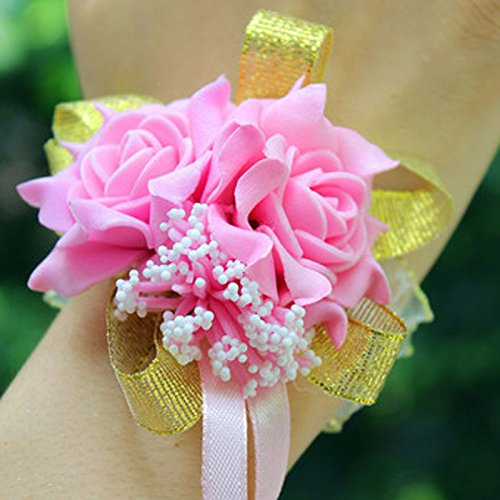 Calcifer Lot de 10 bracelets de poignet avec rose pour demoiselle d'honneur