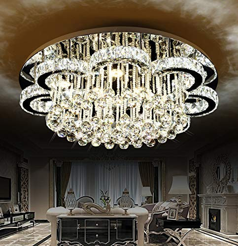 Eurohandisplay LED Pendellampe Deckenlampe Kristalle klar 6019 Ø 80 cm, H 30 cm, 96 W mit Fernbedienung Luxuriöses Design dimmbar