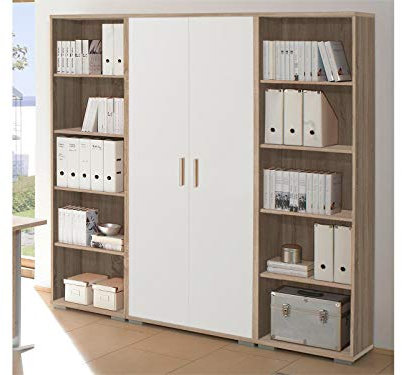 möbelando Regalwand Aktenschrank Büroschrank Schrankwand Büromöbel Regal Clermont I Sonoma-Eiche/Weiß