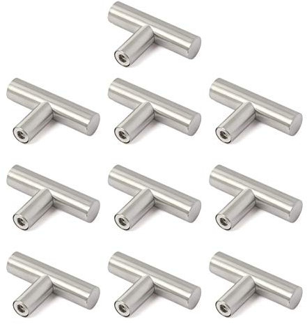 Meisax 10X Schrankgriffe Edelstahl T Möbelgriffe Relinggriffe Schublade Kommode Stangengriff 5cm Kleiner Griff (Bohrlochabstand: 0 mm)