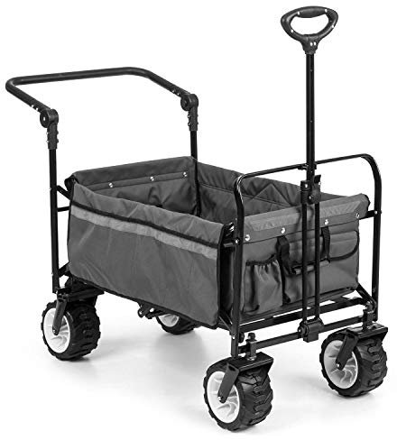 Waldbeck Easy Rider - Cart, Handcart, Load-Bearing up to 70kg, Robust and Easy-Care 600D Polyester Cover, 2 Safety Belts for Children, Foldable, Telescopic/Push Rod - Grey