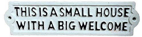Darthome Ltd White Cast Iron Metal Home Garden Wall Art Sign Plaque Small House Big Welcome