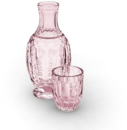 Zanzer Pink/Purple Vintage Bedside Night Carafe Set with Glass Tumbler Perfect for Storing Water, Juice and Other Drinks on Desktop/Shelf