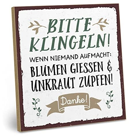 ARTFAVES® Wandbild Holzschild mit Spruch - Bitte klingeln - Türschild Retro Vintage Deko Bild Geschenk - witzige Sprüche, Zuhause