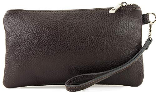 modamoda de T193 Damen Leder Clutch Handgelenktasche Kosmetiktasche Klein handmade in Italy, Farbe:Dark Chocolate