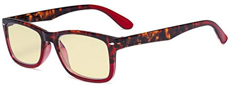 Eyekepper Stilvolle Blaulicht-Schutzbrille mit Gelber Filtergläser - Klassische UV-Strahlen und Blendschutz-Computerbrille für Damen - Schildpatt/Rot +1.75