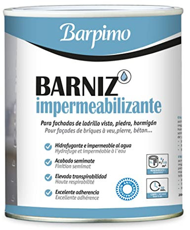 Barpimo - Barniz Impermeabilizante para Fachadas - Incoloro - Formato de 750 ml - Acabado Satinado e Impermeable - Resistente a la Alcalinidad de los Sustratos - Aplicación Sencilla