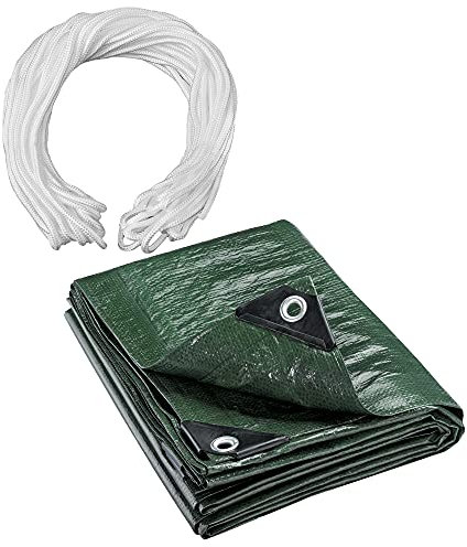CelinaSun Gewebeplane 1,5x6 m grün mit Flechtleine weiß 140 g/qm Gartenplane Abdeckung Anhängerplane Plane mit Ösen