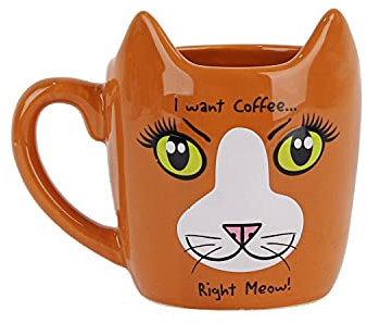 Servette Home Tasses à café en forme de chat marron pour les amoureux des chats I want Coffee... Right Meow!