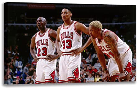 Moderne Leinwand Kunst Malerei Michael Jordan, Scottie Pippen Und Dennis Rodman Poster Basketball Wandbilder Für Männer Jungen Zimmer Dekor Geschenk (60x90 cm(Holzrahmen))