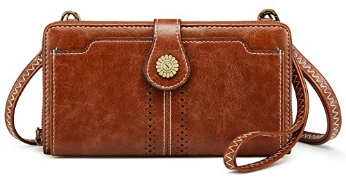 S-ZONE Femme Sac à bandoulière pour Téléphone Portable en cuir PU avec Blocage RFID Portable avec Fentes pour Cartes Bandoulière Amovible Réglable pour Téléphone portable de moins de 6,7