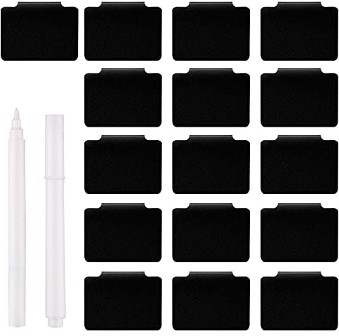 KINBOM 16pcs Labels for Storage Bins, Basket Labels Clip on for Storage Bins Chalkboard Label Holders with 2pcs Markers for Basket Pantry Organization Box