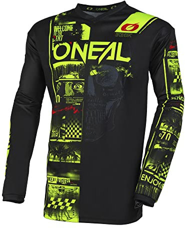 O'NEAL | Motocross-Shirt langarm | MX MTB Mountainbike | Passform für Maximale Bewegungsfreiheit, Eingenähter Ellbogenschutz | Element Jersey Attack V.23 | Erwachsene | Schwarz Neon-Gelb | Größe XL