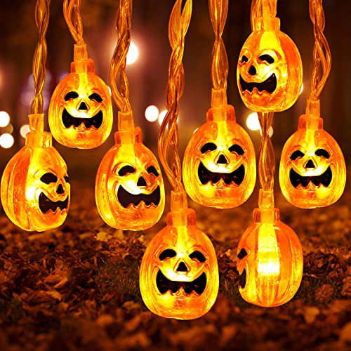Halloween Luci Stringa 4,5M 30 LED Impermeabile Zucca Luminosa , 2 Modalità Luci Alimentata a Batteria, Luci di Halloween LED Decorazioni per Casa Festa Giardino