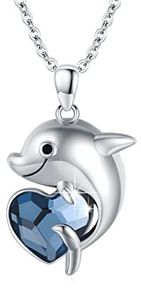 Delphin/Wal Halskette für Damen 925 Sterling Silber Delfin Kristalle Kette Blau Herz Kristall Kette Tier Schmuck Geschenke für Frauen Freundin Mädchen Mutter (Delphin)