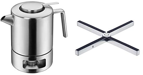 WMF Tee-Set 3t-teilig Teekanne Teesieb Stövchen Kult 1,2l Cromargan Edelstahl rostfrei mattiert & Topfuntersetzer Mister X Cromargan Edelstahl rostfrei mattiert