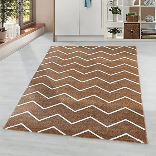 Morhane Rio Zigzag Teppich hochflor rechteckig 80x150cm Kupfer