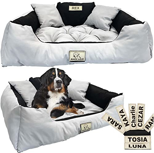 EDANTI Lit pour chien et chat - Canapé personnalisé avec nom - L à XL, pour grands chiens de taille moyenne et petite (100 x 75, gris clair)