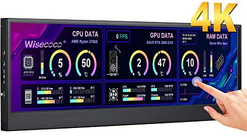 Pantalla táctil estirada 4K UHD IPS 3840 x 1100 de 14 pulgadas para ordenador portátil, velocidad, temperatura, Windows Aida64, CPU, HDMI, música, monitor secundario, edición de línea de tiempo