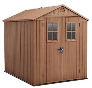 Keter Darwin 6 x 8 Gartenhaus, Holzoptik, Braun, 190 x 244 x 221 H cm