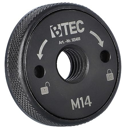 BTEC Schnellspannmutter schnellverschluss M14 Spannmutter als Zubehör für alle handelsüblichen Winkelschleifer mit einem M-14 Gewinde zum einfachen Lösen und befestigen ohne Werkzeug