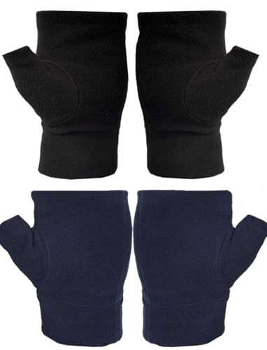 2 Pairs Fleece Fingerless Gloves with Thumb Hole Winter Warm Cozy Half Finger Typing Mittens for Women & Mens Unisex Thermal Driving Gloves Touchscreen Gloves Winter Sport Gloves for Skiing Cycling