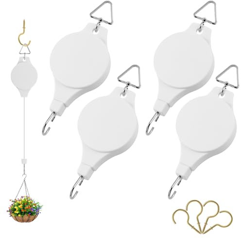 Fippy 4PCS Ampelaufzug Blumenampel Pflanzenlift, Pflanzen Seilzug für Töpfe, Plant Pulley Hangers zum Aufhängen von Pflanzkörben, Vogelfutterspender, Pflanzenwachstumslicht