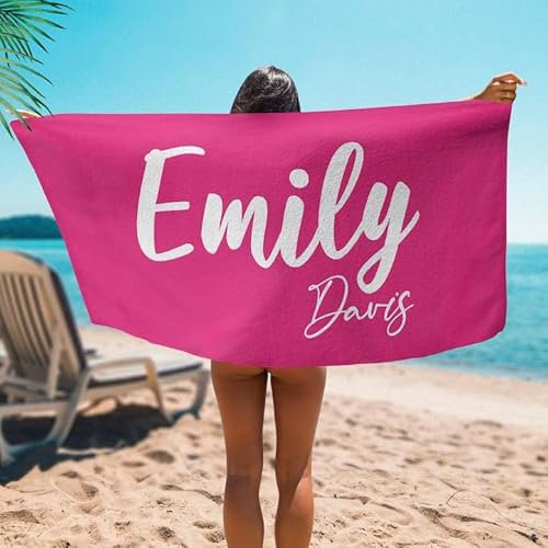 ZYMECH Toalla de playa personalizada con nombres, microfibra personalizada, grande, de secado rápido, suave, ligera, personalizable, con nombre, piscina, natación, viajes, playa (90 x 180 cm)