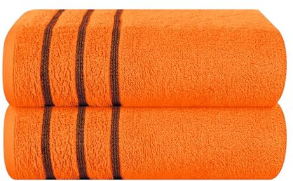 MyOwn Baumwolle 2er-Pack Oversized Badetuch-Set 70 x 140 cm, große Badetücher, Ultra saugfähig, kompaktes und leichtes Handtuch — Orange