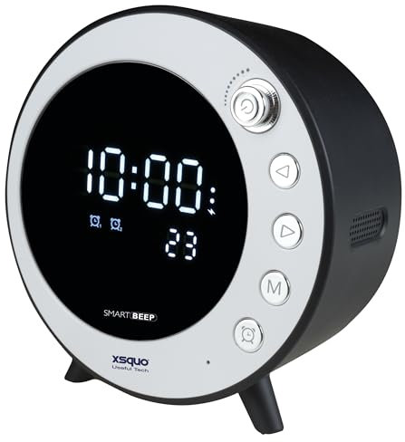 XSQUO Useful Tech Radio Despertador con batería y Bluetooth. Reloj Despertador Dual con Radio FM. Reproductor de música Soporta 32GB de Tarjetas Micro SD. Bateria de Ion Litio incorporada