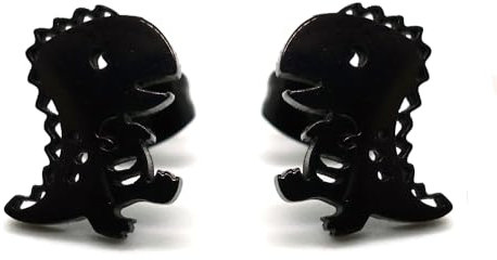 BlackAmazement 2er Set 316L Edelstahl Ohrstecker Ohrringe Comic Dino Dinosaurier rose gold silber schwarz Damen (Schwarz)