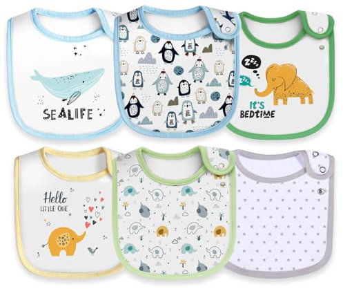 Maiwamita 6er-Pack wasserdichte Baby-Lätzchen aus Baumwolle für Mädchen und Jungen zum sabbernden Essen mit Druckknopf (Multi6)